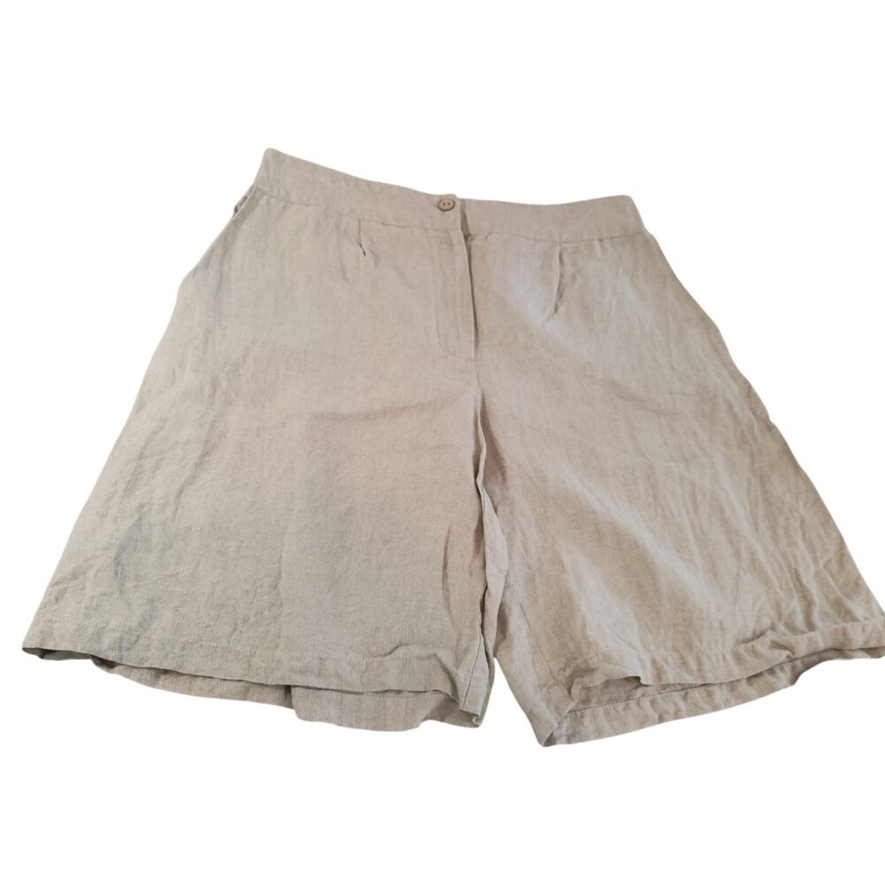 Epic Linen The Spirit Of Life Beige High Waisted Shorts Womens Medium 100% Linen